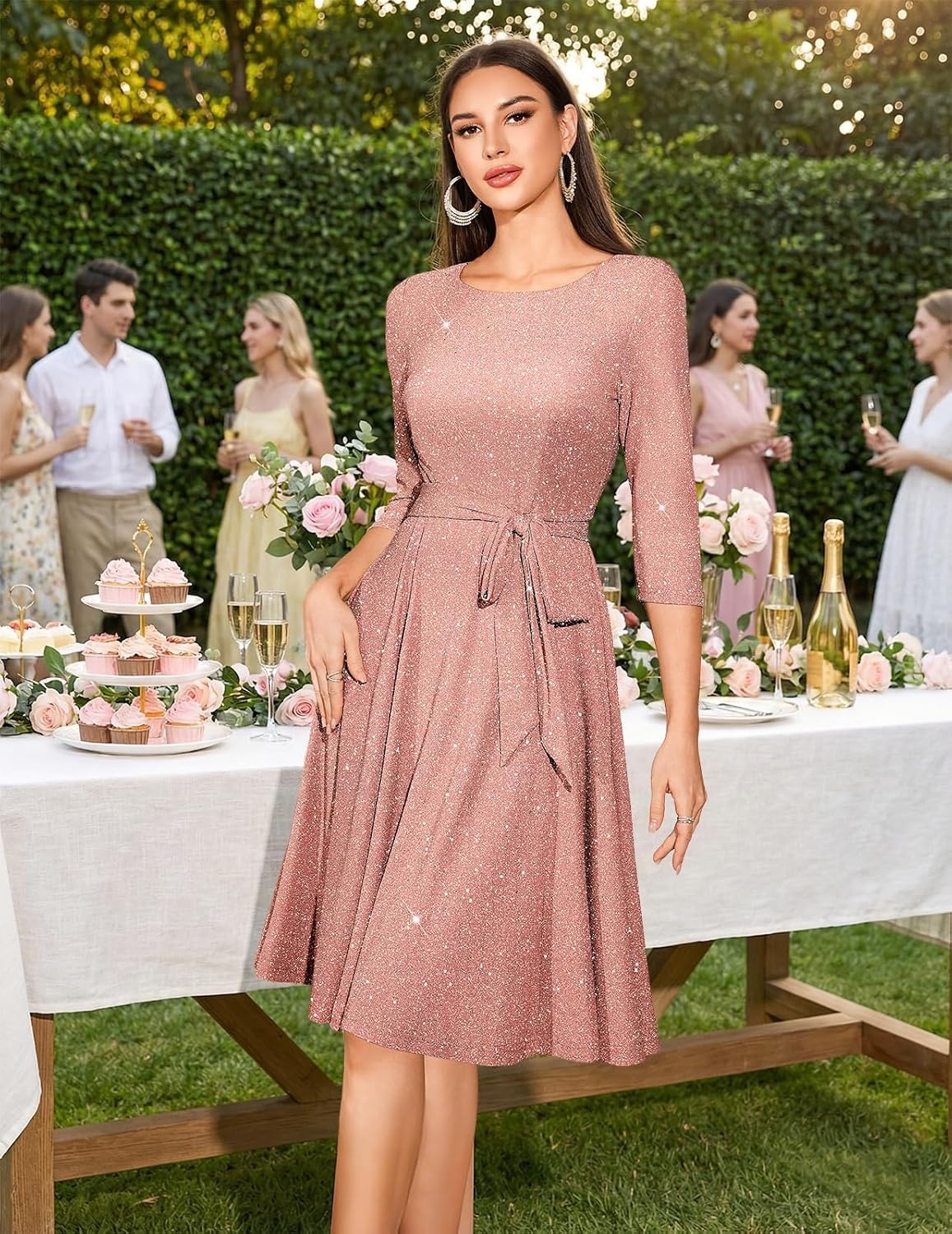 image:imageDRESSTELLS Womens Cocktail Dresses Sparkly Formal Wedding Guest EveningGlitterpurplepink