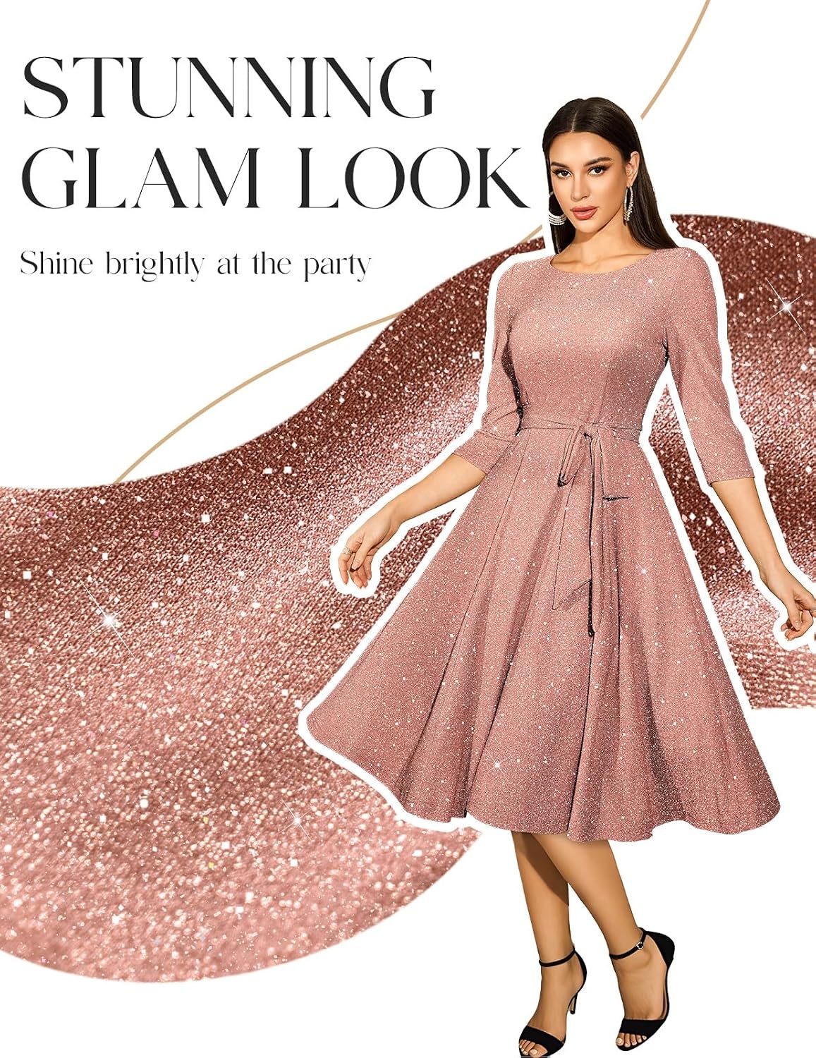 image:imageDRESSTELLS Womens Cocktail Dresses Sparkly Formal Wedding Guest EveningGlitterpurplepink