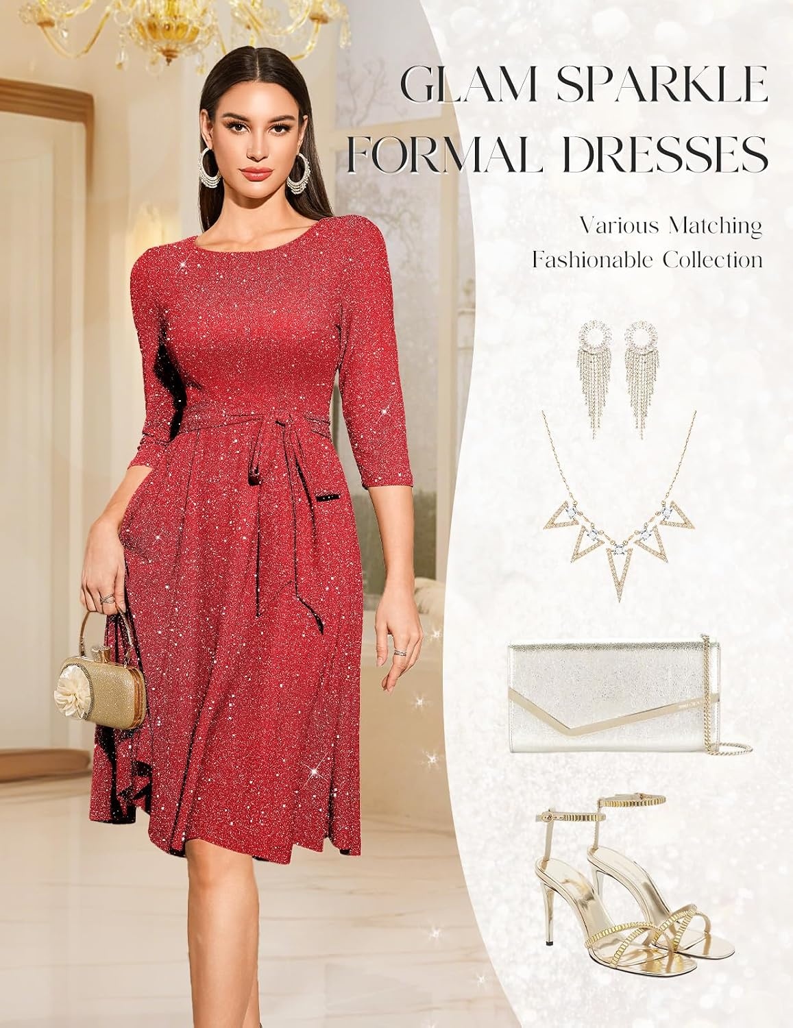 image:imageDRESSTELLS Womens Cocktail Dresses Sparkly Formal Wedding Guest EveningGlitterred