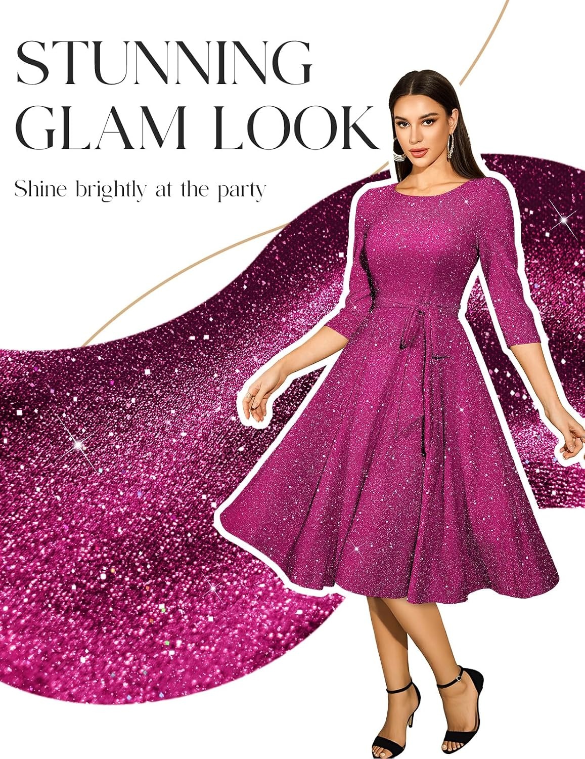 image:imageDRESSTELLS Womens Cocktail Dresses Sparkly Formal Wedding Guest EveningGlitterrose
