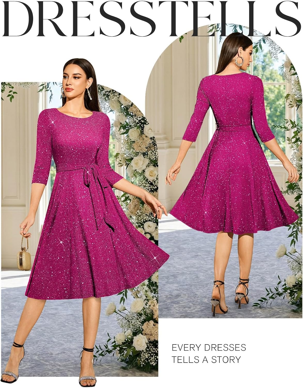 image:imageDRESSTELLS Womens Cocktail Dresses Sparkly Formal Wedding Guest EveningGlitterrose
