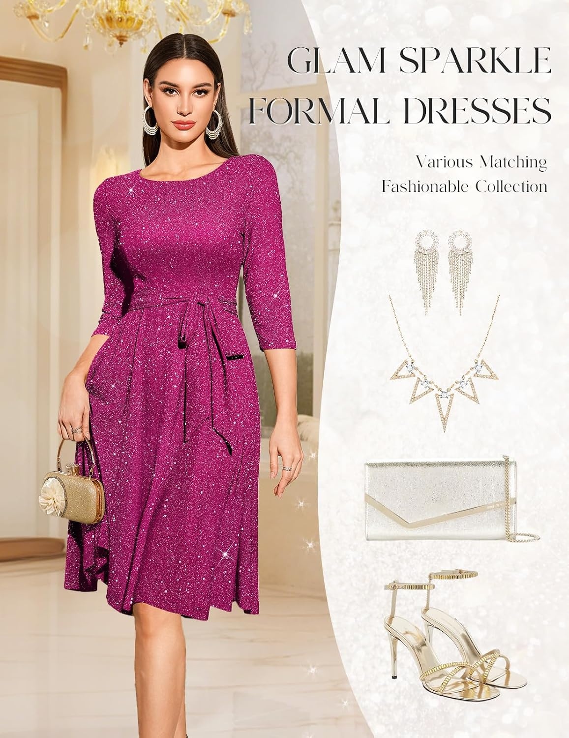image:imageDRESSTELLS Womens Cocktail Dresses Sparkly Formal Wedding Guest EveningGlitterrose