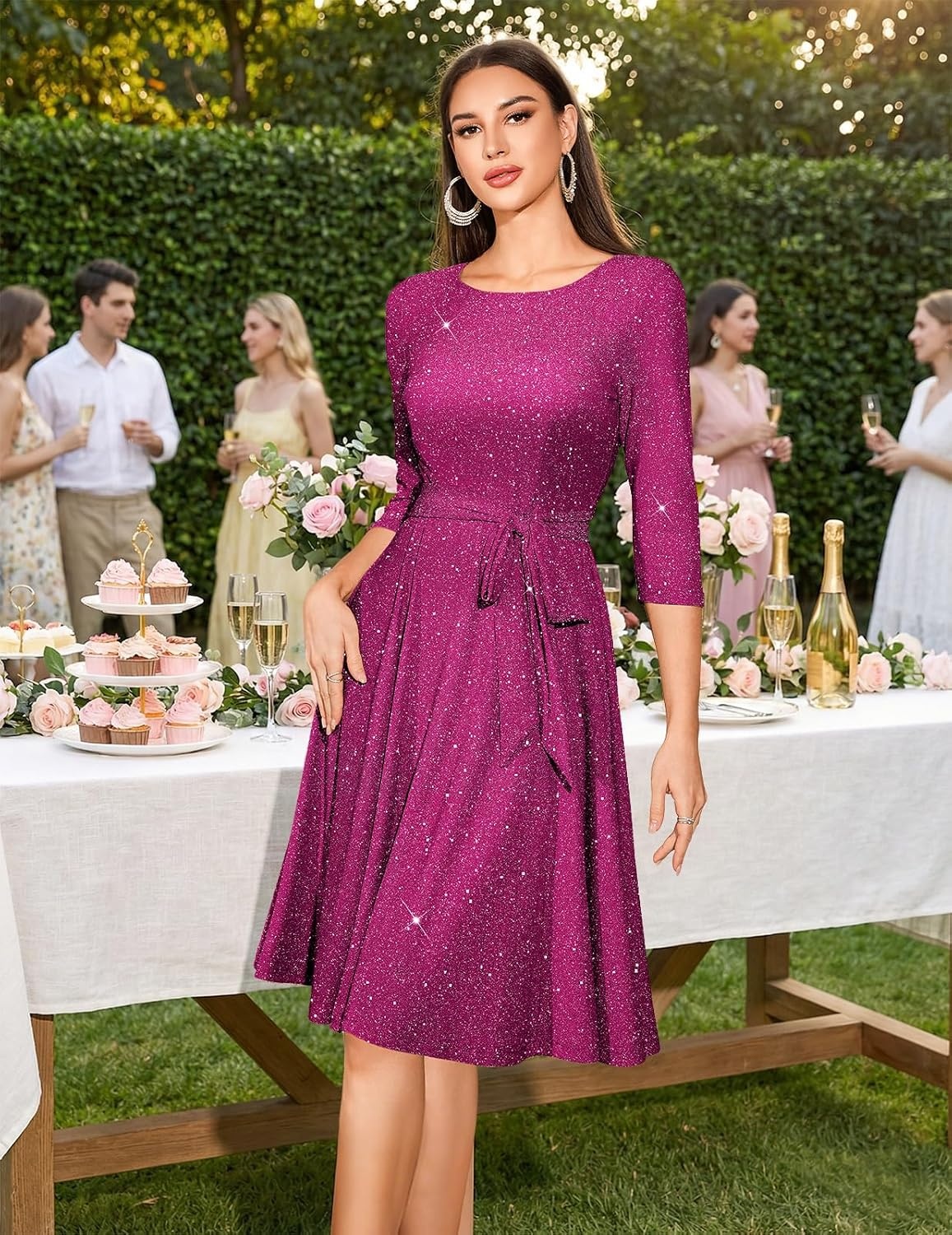 image:imageDRESSTELLS Womens Cocktail Dresses Sparkly Formal Wedding Guest EveningGlitterrose