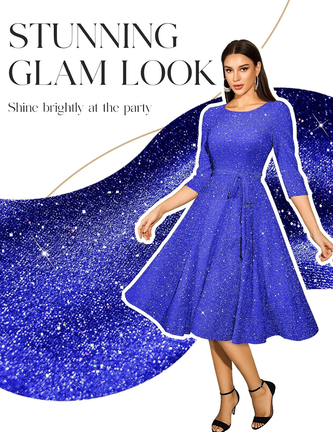 image:imageDRESSTELLS Womens Cocktail Dresses Sparkly Formal Wedding Guest EveningGlitterroyalblue