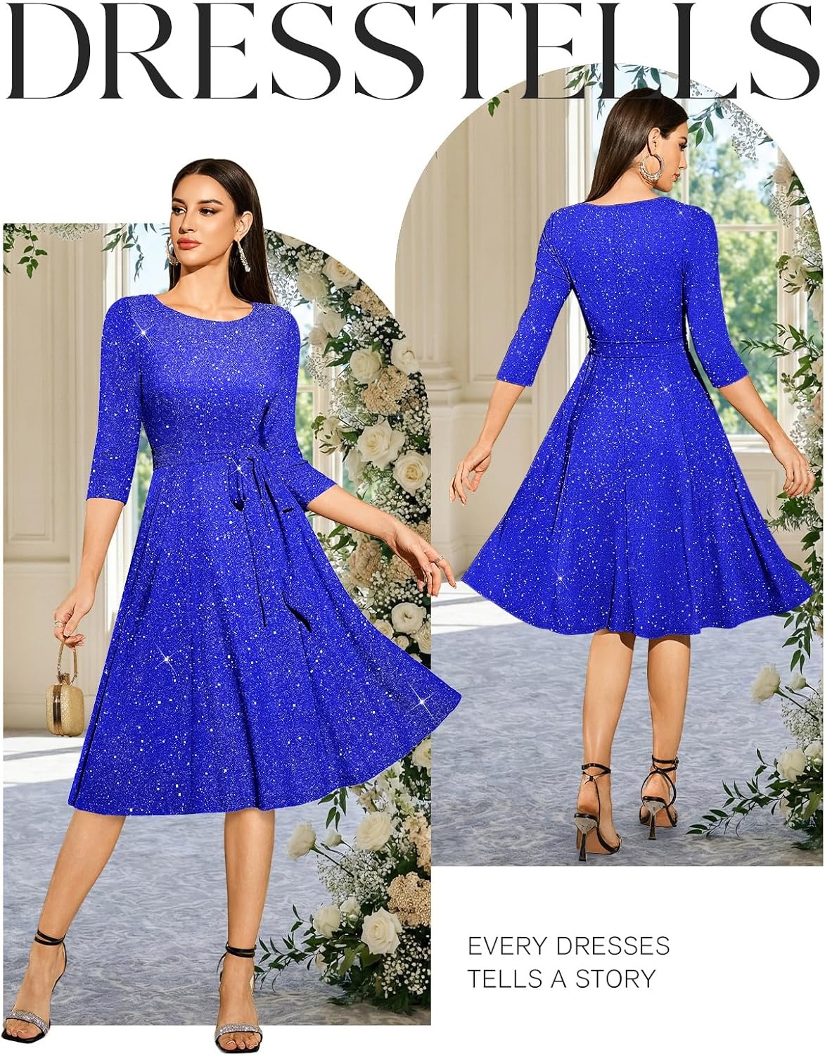 image:imageDRESSTELLS Womens Cocktail Dresses Sparkly Formal Wedding Guest EveningGlitterroyalblue