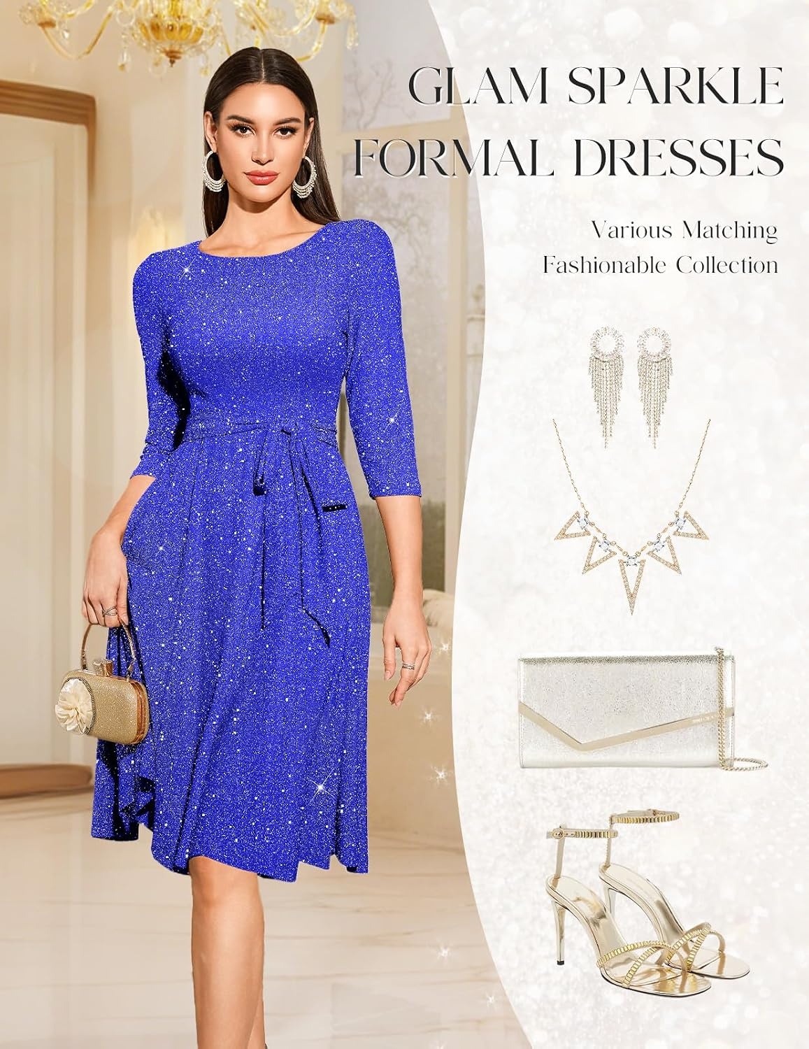 image:imageDRESSTELLS Womens Cocktail Dresses Sparkly Formal Wedding Guest EveningGlitterroyalblue