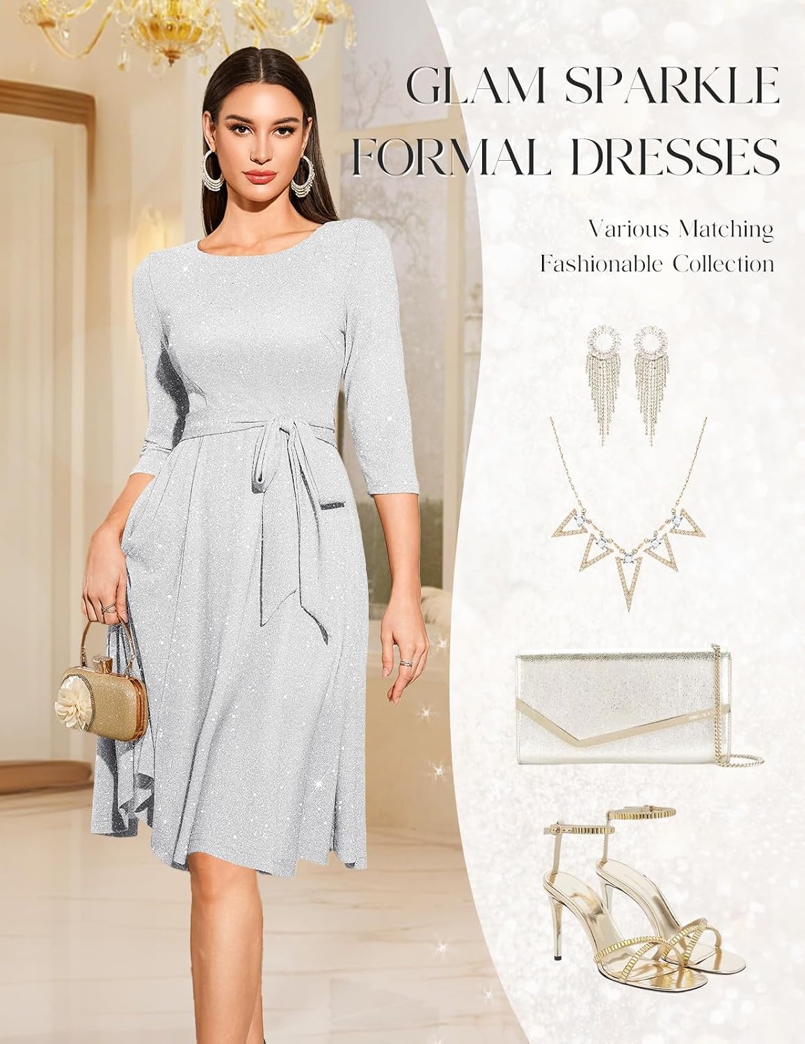 image:imageDRESSTELLS Womens Cocktail Dresses Sparkly Formal Wedding Guest EveningGlittersilver