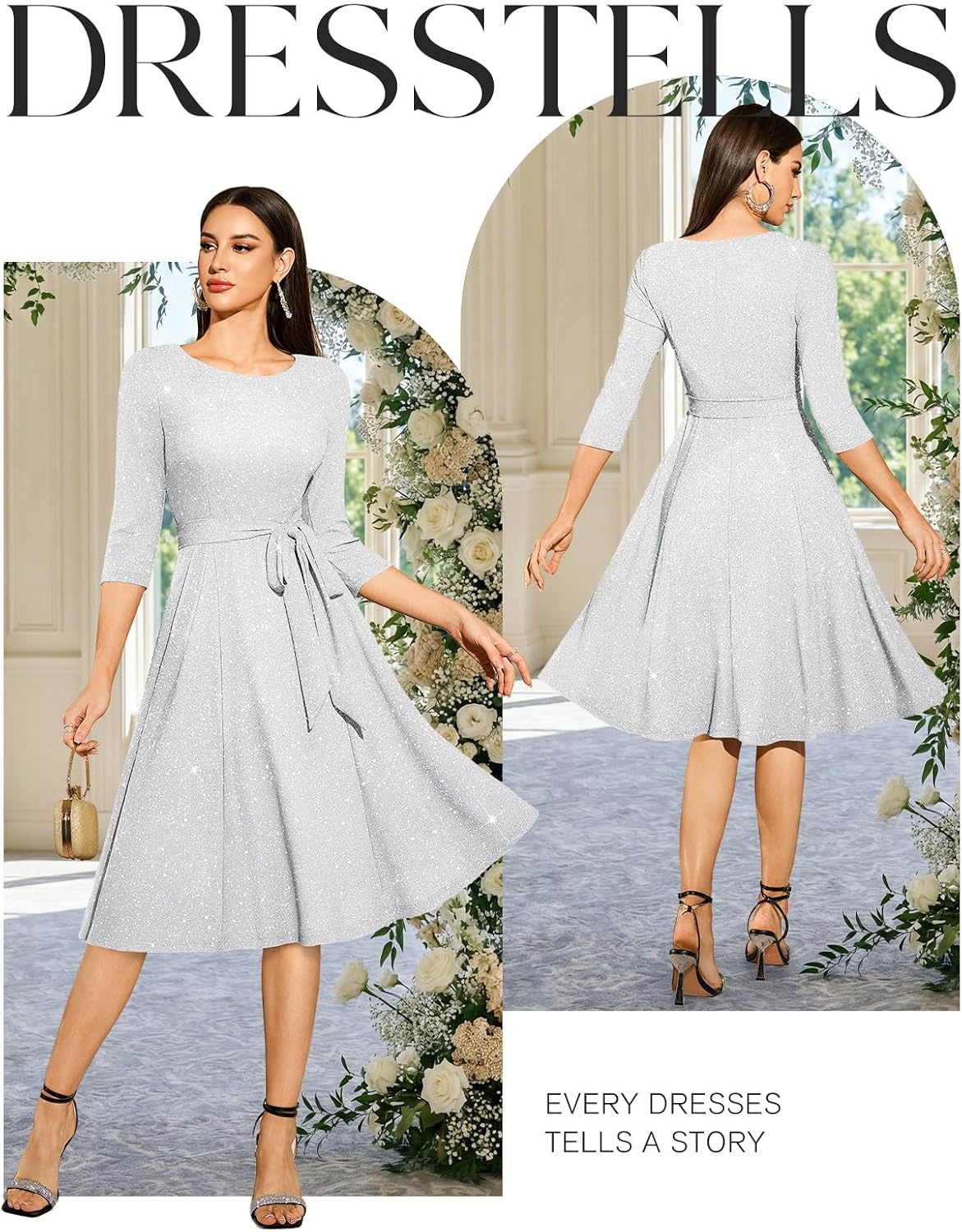 image:imageDRESSTELLS Womens Cocktail Dresses Sparkly Formal Wedding Guest EveningGlittersilver