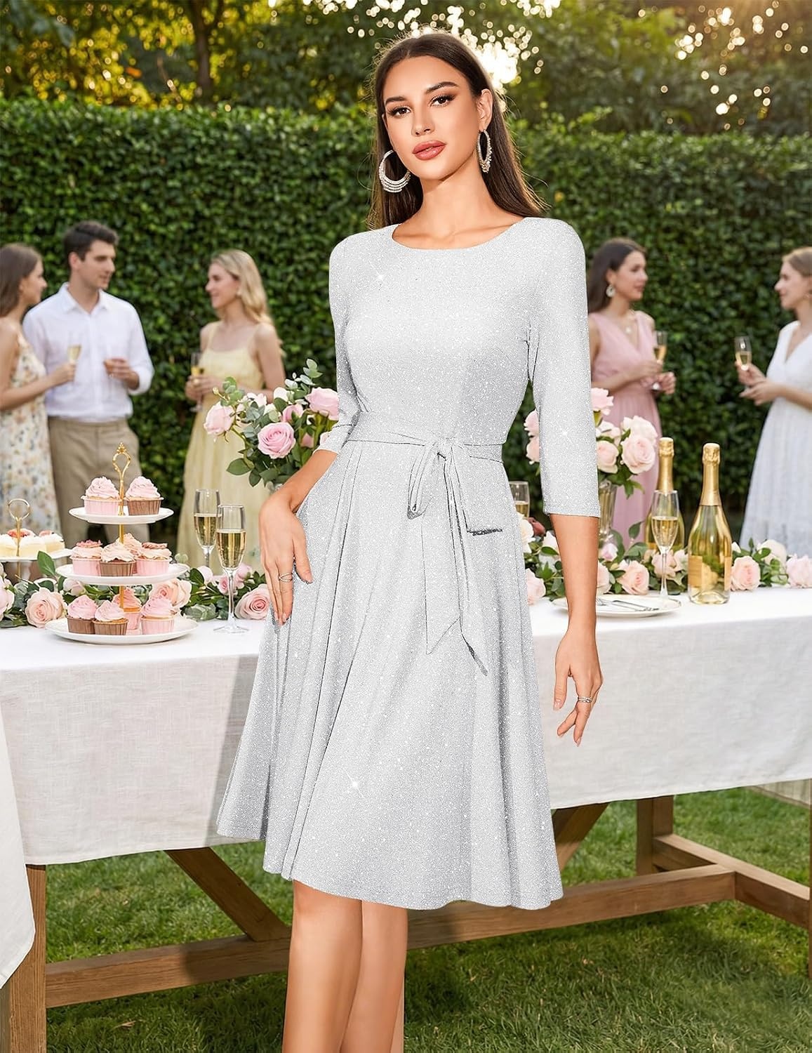 image:imageDRESSTELLS Womens Cocktail Dresses Sparkly Formal Wedding Guest EveningGlittersilver