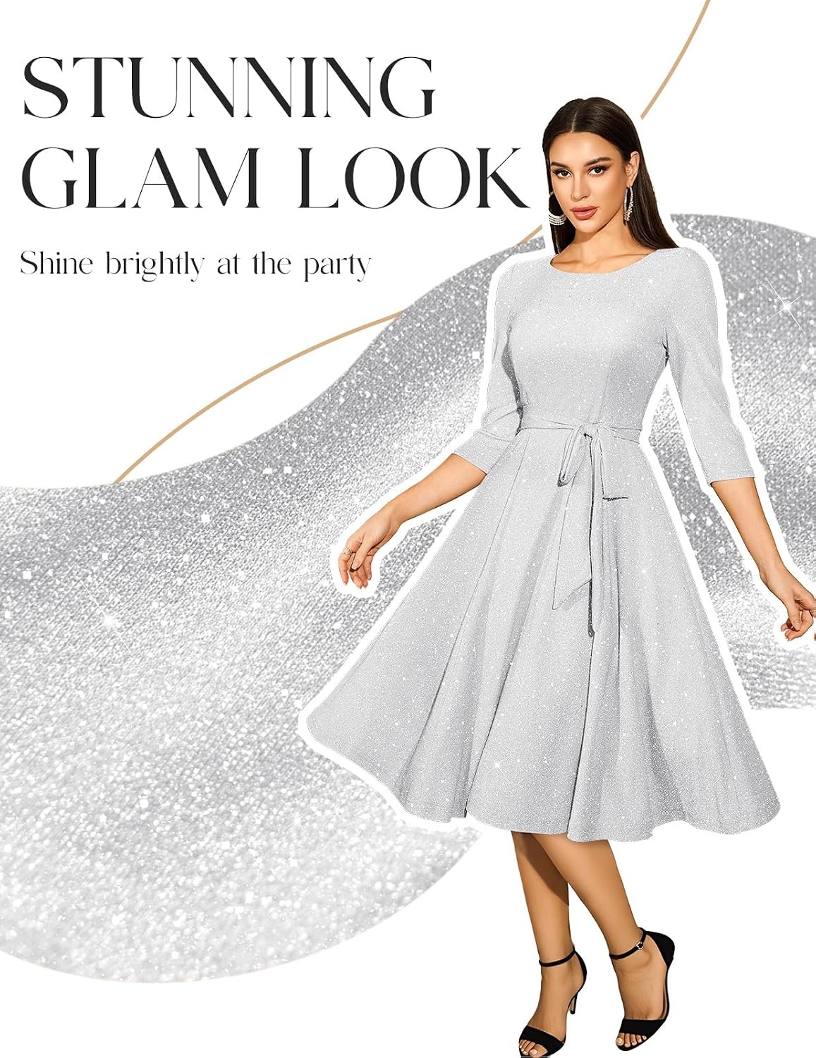 image:imageDRESSTELLS Womens Cocktail Dresses Sparkly Formal Wedding Guest EveningGlittersilver