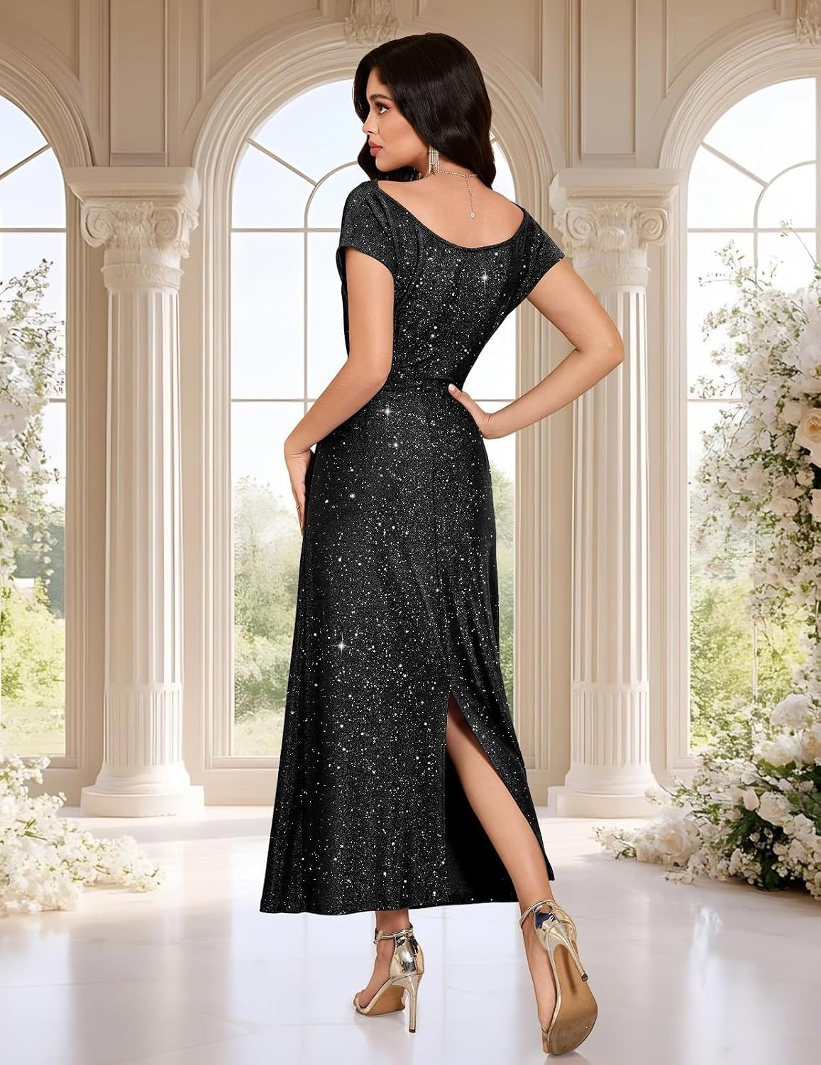 image:imageDRESSTELLS Womens Sequin Formal Wedding Guest DressesBlack