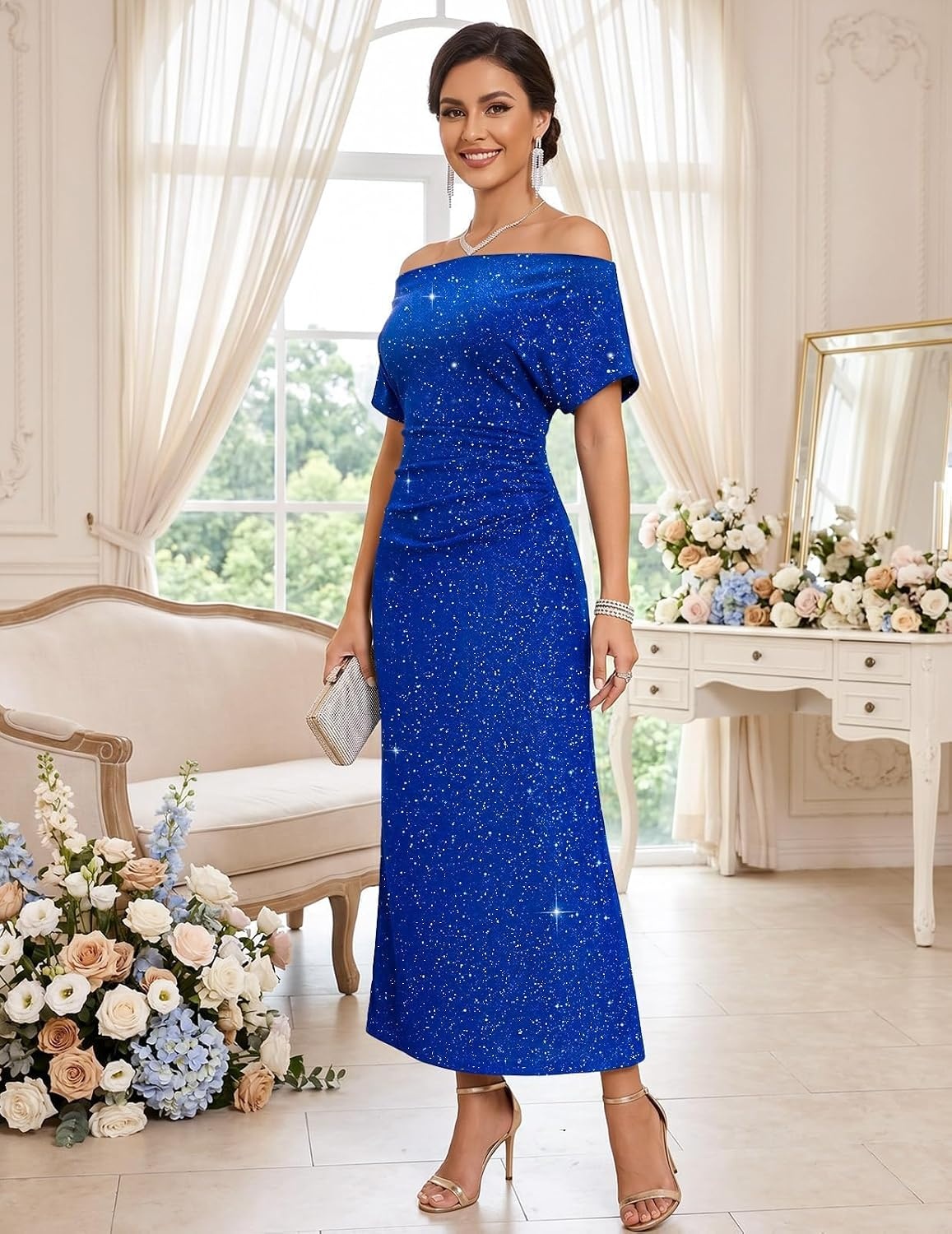 image:imageDRESSTELLS Womens Sequin Formal Wedding Guest DressesRoyalblue