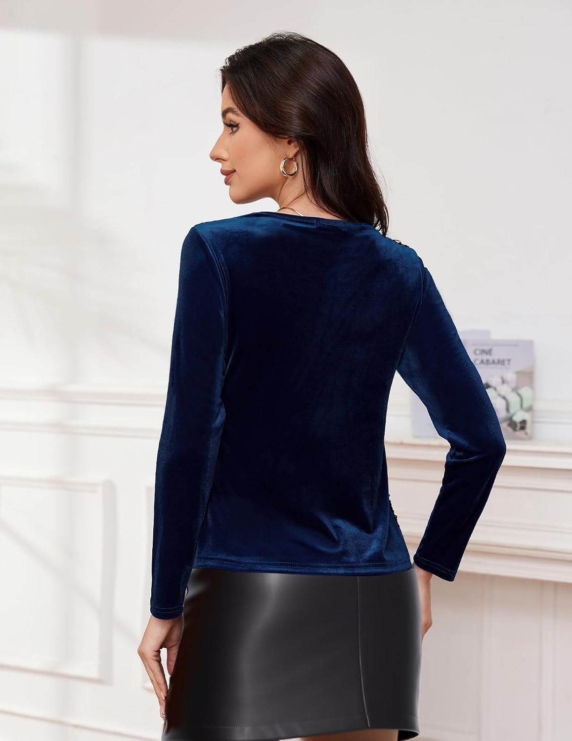 image:imageDRESSTELLS Womens Sequin Velvet Holiday Tops Glitter Sparkly Party BlouseNavy