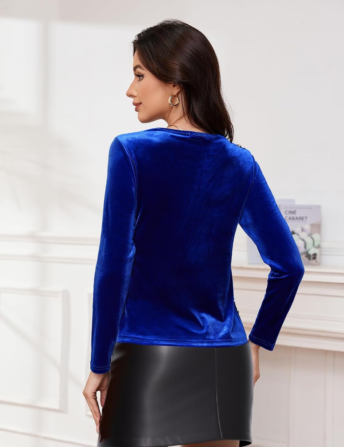image:imageDRESSTELLS Womens Sequin Velvet Holiday Tops Glitter Sparkly Party BlouseRoyal Blue
