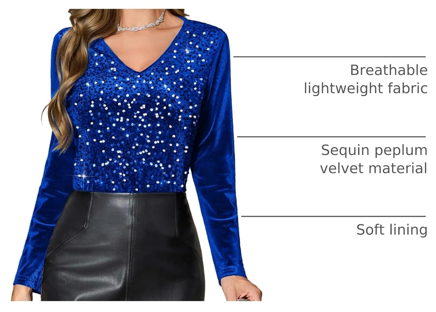 image:imageDRESSTELLS Womens Sequin Velvet Holiday Tops Glitter Sparkly Party BlouseRoyal Blue