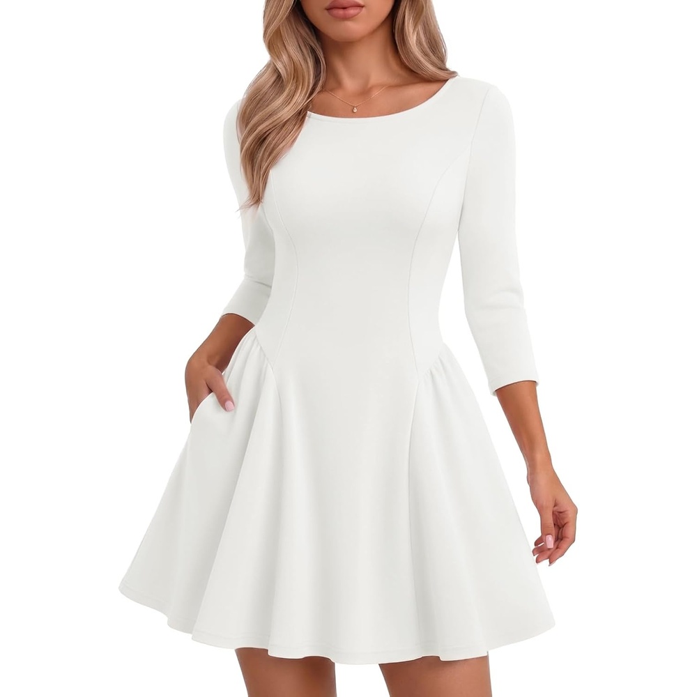 image:imageDRESSTELLS Cocktail Dresses for Women 2026 Short Fall Wedding Guest PartyWhite