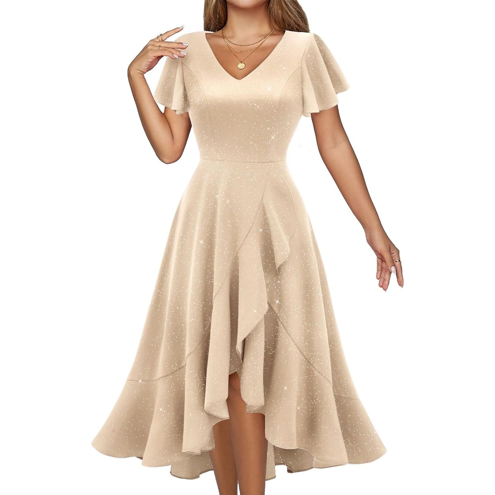 image:imageDRESSTELLS Womens Cocktail Dress 2026 Sparkly Formal Wedding Guest GalaChampagne