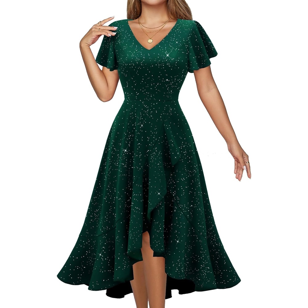 image:imageDRESSTELLS Womens Cocktail Dress 2026 Sparkly Formal Wedding Guest GalaDark Green