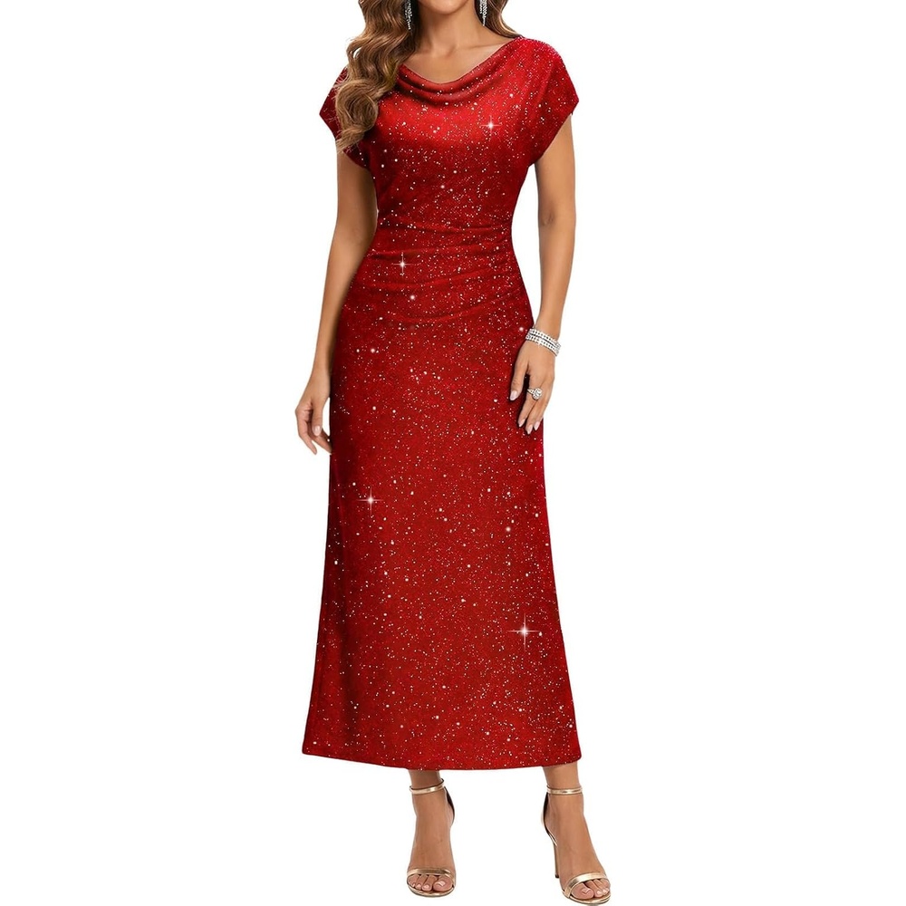 image:imageDRESSTELLS Womens Sequin Formal Wedding Guest DressesRed