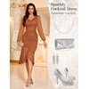 DRESSTELLS Cocktail Dresses for Women Formal Wedding Guest, Sparkly Evening(Caramel)