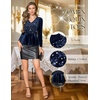 DRESSTELLS Sequin Velvet Party Tops for Women, Sparkly Christmas Blouses(Navy)