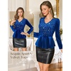 DRESSTELLS Sequin Velvet Party Tops for Women, Sparkly Christmas Blouses(Royal Blue)