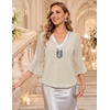 DRESSTELLS Women 3/4 Sleeve Sequin Tunic Top Sparkly Formal Blouses Shirt(Ivory)