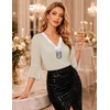DRESSTELLS Women 3/4 Sleeve Sequin Tunic Top Sparkly Formal Blouses Shirt(Ivory)