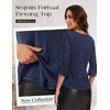 DRESSTELLS Women 3/4 Sleeve Sequin Tunic Top Sparkly Formal Blouses Shirt(Navy)