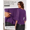 DRESSTELLS Women 3/4 Sleeve Sequin Tunic Top Sparkly Formal Blouses Shirt(Purple)