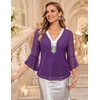 DRESSTELLS Women 3/4 Sleeve Sequin Tunic Top Sparkly Formal Blouses Shirt(Purple)