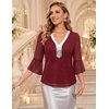 DRESSTELLS Women 3/4 Sleeve Sequin Tunic Top Sparkly Formal Blouses Shirt(Winered)