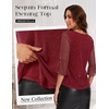 DRESSTELLS Women 3/4 Sleeve Sequin Tunic Top Sparkly Formal Blouses Shirt(Winered)