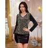 DRESSTELLS Womens Sequin Velvet Holiday Tops, Glitter Sparkly Party Blouse(Black)