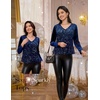 DRESSTELLS Womens Sequin Velvet Holiday Tops, Glitter Sparkly Party Blouse(Navy)