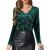 DRESSTELLS Womens Sequin Velvet Holiday Tops, Glitter Sparkly Party Blouse(Dark Green)