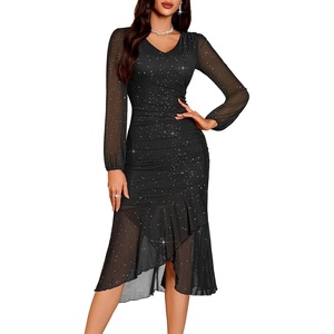 DRESSTELLS Cocktail Dresses for Women Formal Wedding Guest, Sparkly Evening(Black)