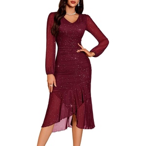 DRESSTELLS Cocktail Dresses for Women Formal Wedding Guest, Sparkly Evening(Burgundy)