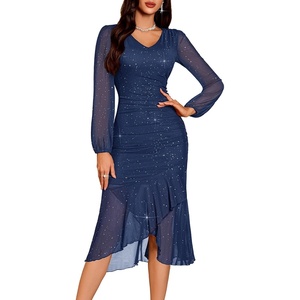 DRESSTELLS Cocktail Dresses for Women Formal Wedding Guest, Sparkly Evening(Navy)