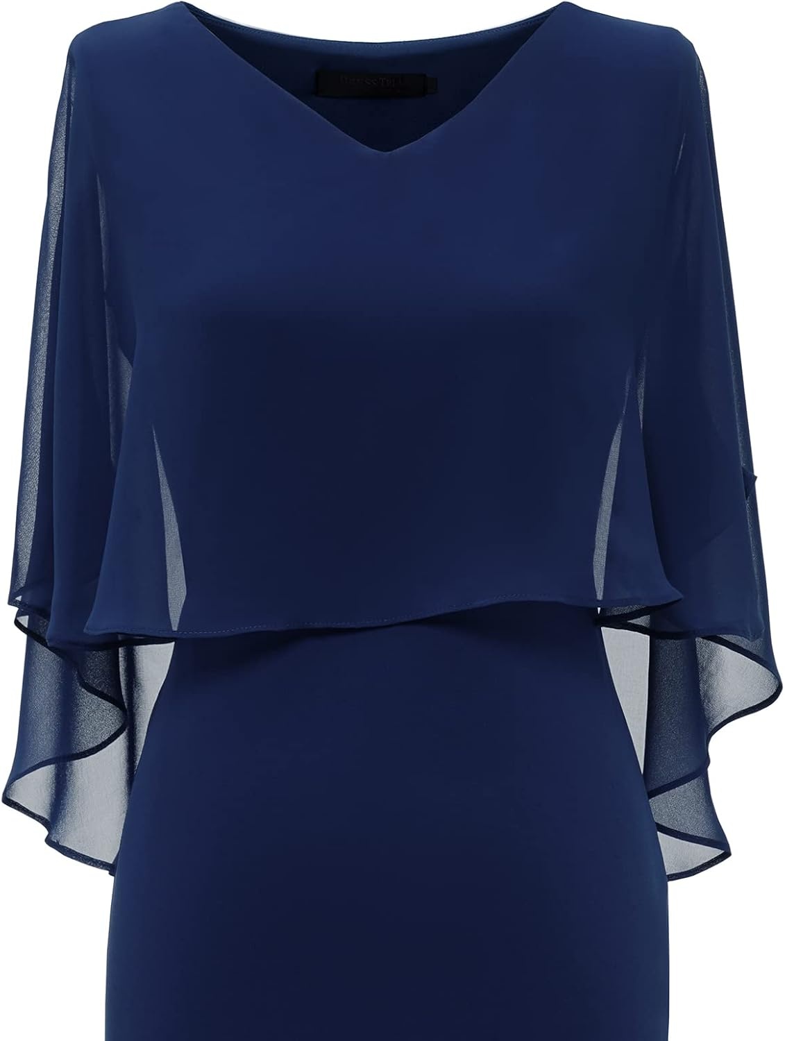 image:imageDRESSTELLS Dress with Chiffon Overlay Cape 2023 Mother of The Bride Cocktail Wedding Guest DressBodycon Navy