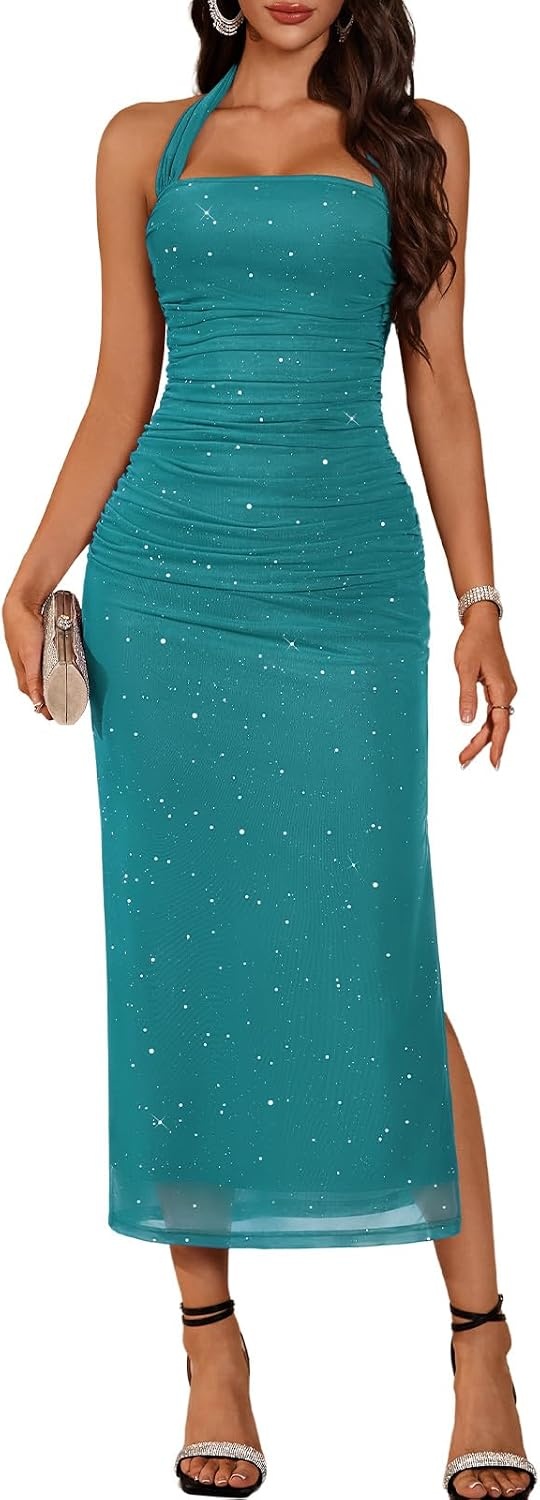 image:imageDRESSTELLS Sparkly Bodycon Maxi Cocktail Dress for Formal Wedding GuestTurquoise