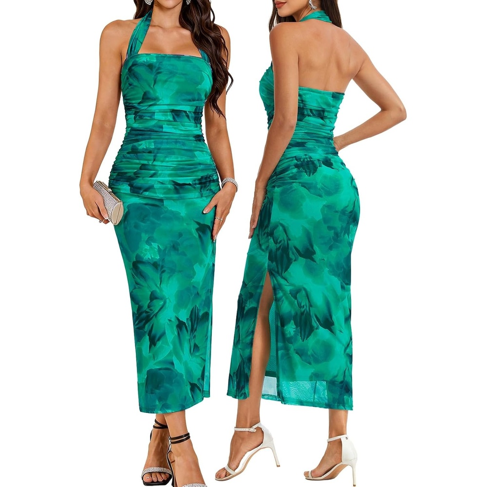 image:imageDRESSTELLS Sparkly Bodycon Maxi Cocktail Dress for Formal Wedding GuestDarkgreen Floral