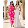 DRESSTELLS Sparkly Bodycon Maxi Cocktail Dress for Formal Wedding Guest(Red Pink Flower)