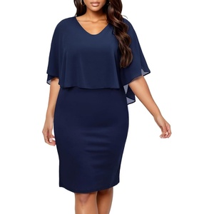DRESSTELLS Dress with Chiffon Overlay Cape, 2023 Mother of The Bride Cocktail Wedding Guest Dress(Bodycon Navy)