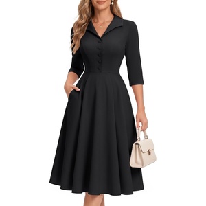 DRESSTELLS Vintage Midi Cocktail Dress for Women Wedding Guest 2026 Fall(Black)