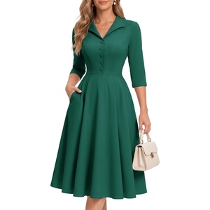 DRESSTELLS Vintage Midi Cocktail Dress for Women Wedding Guest 2026 Fall(Darkgreen)