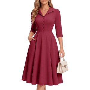 DRESSTELLS Vintage Midi Cocktail Dress for Women Wedding Guest 2026 Fall(Darkred)